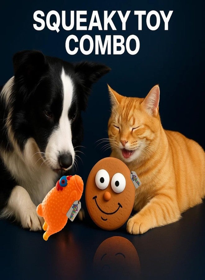 Western Era Squeaky Dog Toy Combo | Cookie Face & Roast Chicken Design | Durable Rubber | Soft Chew & Built-in Squeaker | Interactive Toys for Small & Medium Dogs | Vibrant, Fun & Engaging (Type 3) - Image 2